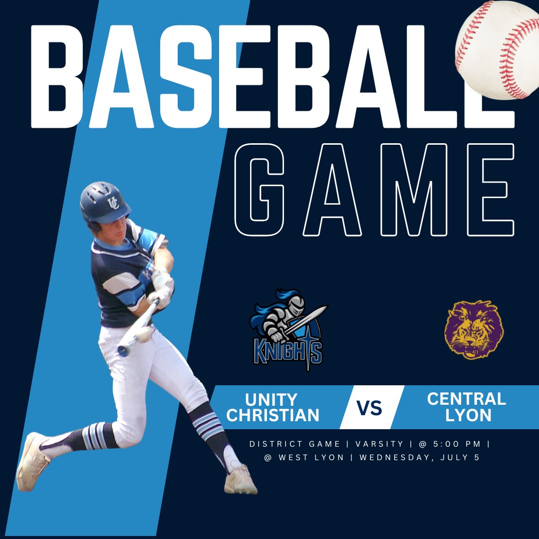 unity_athletics's tweet photo. District Baseball Begins tonight!
Unity vs. Central Lyon | @ West Lyon | @ 5:00
Purchase Tickets: https://t.co/kNUxxuP1Ge
GO KNIGHTS!!
Monday Night Recap:
BB | @ SC North | Won 3-1 (8 inn)
SB | @ BHRV | Won 14-11 (10 inn)
#uchslife #uchsathletics #uchsbaseball #uchsgoknights https://t.co/bnEe6ll6Lb