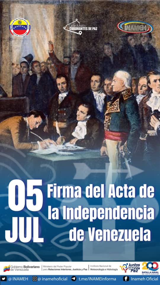 5 de julio 1811 hace 212 años nace la Nueva Nacion, Libre  e Independiente y Soberana llamada Venezuela,hoy seguimos firmes ondeando las banderas de Libertad con un pensamiento multipolar en unión de los pueblos #IndependenciaDeLaPatria <a href="/NicolasMaduro/">Nicolás Maduro</a> <a href="/cberbeci1/">cberbeci</a> <a href="/elpadrelodice7/">Padre Luis A. Bazalar Garcia</a>