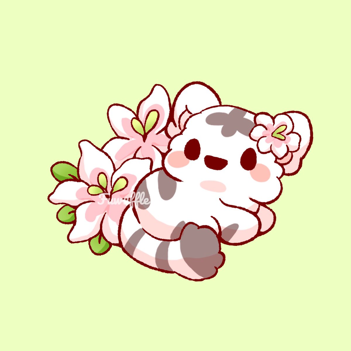 fuwuffle's tweet photo. Lily the white tiger~ 💐🐯 She loves laying in the grass for a cozy snooze and grooming her floofy tail! 🥹🩷 Would you like to be her friend? 

Lily will be part of one of the new sticker sheets coming to my shop next Friday! 🥰

#fuwuffle #cuteart #whitetiger #artistsontwitter https://t.co/4HhhSs8aX7