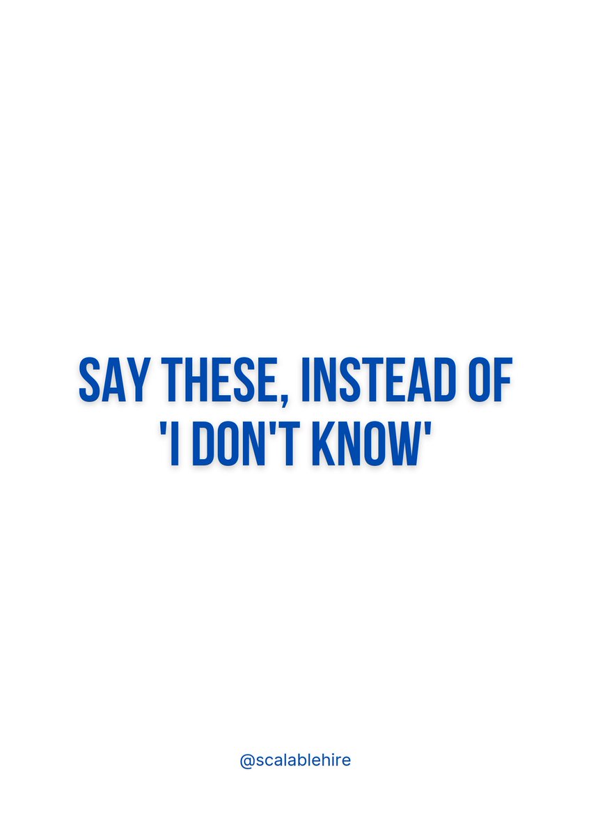 Scalablehire's tweet image. Saying &apos;I don&apos;t know&apos; as a reply to an interview makes you come off as unprepared or intelligent, make sure to avoid it at all cost.

Video credit: @mycareercouch 

#employmenttips #interviewtips #jobhacks #workstuff #careerguide #careerguidance #careergoals #jobsearch #jobtips