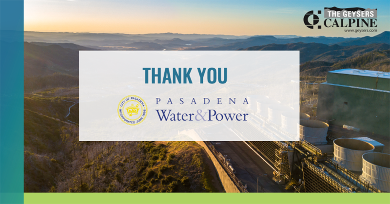 GeysersEnergy's tweet photo. Thank you to @PasadenaGov for committing to renewable, reliable geothermal energy and partnering with The Geysers!