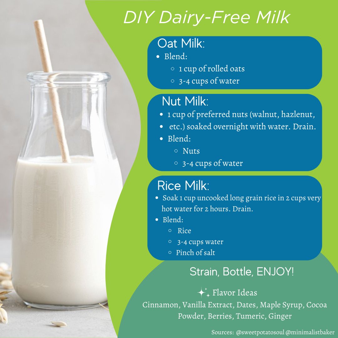 SustainableUMB's tweet image. Today, we’re sharing easy recipes for dairy-free milk. By making this product at home, you’re preventing materials from going to the landfill. Buy your ingredients in bulk with reusable bags and stay plastic-free! #plasticfreejuly2023 #smallstepsbigdifference @PlasticFreeJuly