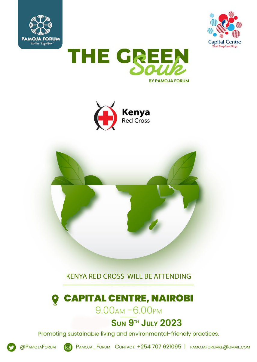 Kenya Red Cross Nairobi Branch (@krcs_nrbbranch) on Twitter photo The Green Souk (Market) will be held on 9th July at <a href="/CapitalCentre1/">Capital Centre</a> Mall. The event is an initiative that promotes sustainable living and environmentally-friendly products. The Green Souk (Market) will be held on 9th July at <a href="/CapitalCentre1/">Capital Centre</a> Mall. The event is an initiative that promotes sustainable living and environmentally-friendly products.