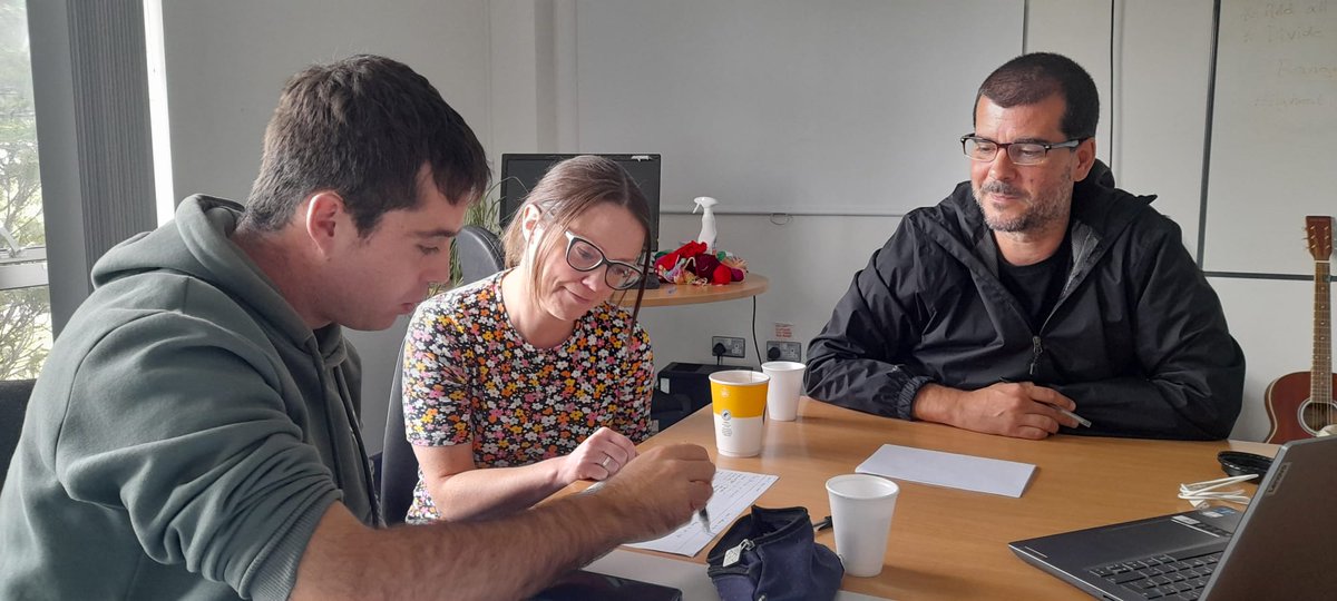 MenhirH2020's tweet photo. @amhNI Joanna Miskelly working with @upvehu Alain and Javier on the content of a mood diary App  eing developed within the @MenhirH2020 https://t.co/fHUzqctVBW