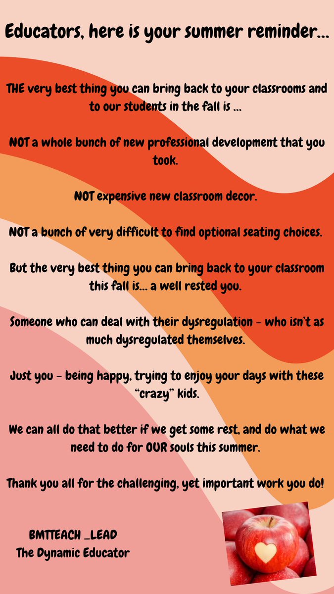 Self care is important in a system that expects more with less. 

#educhat #K12 #learning
#edleadership #edreform
#ntchat #elearning #classroom
#teaching #EquityEdu
#TeacherTwitter #EduTwitter
#WeLeadEd #PrincipalsinAction
#cpchat #ProfessionalDevelopment 
#wellnesswednesday