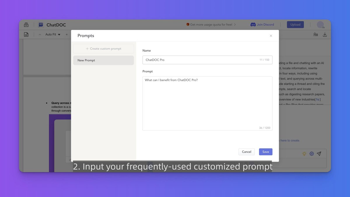 chatdoc_ai's tweet image. 🎉Today's exciting updates:
1.Need customized prompts? We got you covered! 🙌 Ask questions your way and make ChatDOC perform for you!
2. Supercharge PDF loading for lightning-fast content display! ⏩ Dive into documents faster than ever before!
#chatdoc #chatpdf #chatgpt