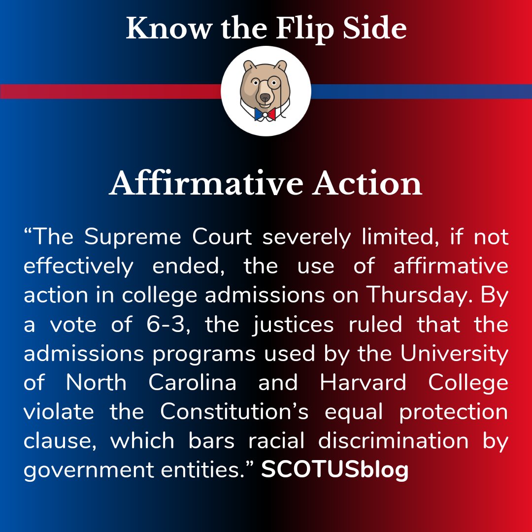 KnowTheFlipSide's tweet photo. Do you agree with the Court's decision? Why or why not?
#SCOTUS #SupremeCourt #AffrimativeAction #news #politics #TheFlipSide https://t.co/XpWGwBHeoa