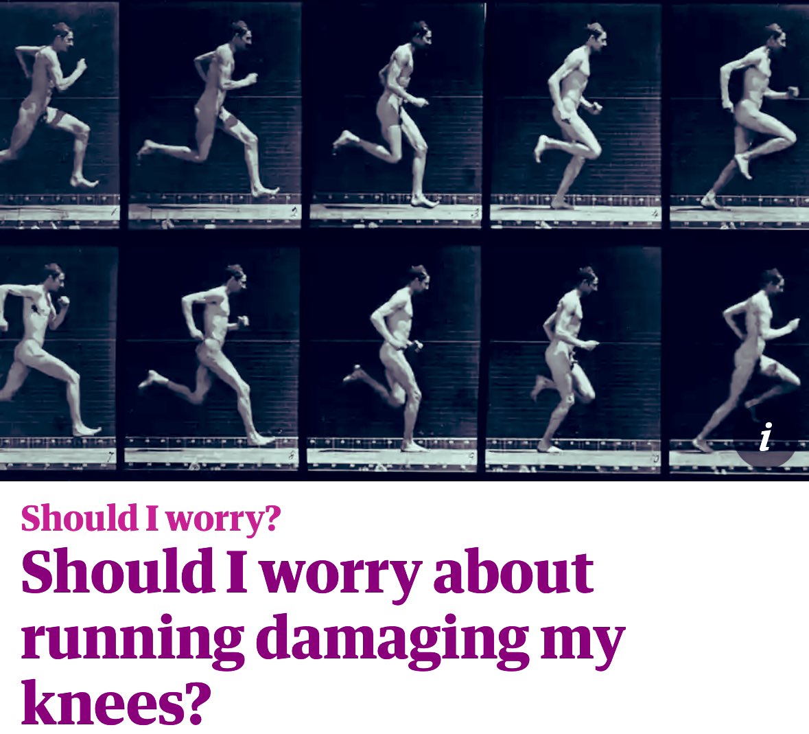 No, you shouldn’t worry! 

« message from research is that running is a good thing » 👍

#Running 🏃🏼‍♀️: beneficial for long-term joint health 

BONUS to reduce #knee injury risk? 
➡️Extra #strength &amp; #balance 🏋🏽‍♀️

#joint #health #robustness

Enjoy running

 amp.theguardian.com/lifeandstyle/2…