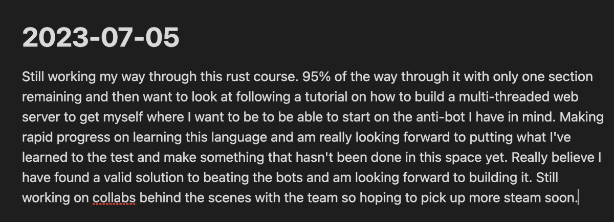 Plague_Drs_Inc's tweet photo. Day 27 of daily notes. Almost finished this rust course just a little more to go until I can begin working on the anti-bot tech! #Web3 #NFTs #NFTCommunity #PlaguedEvents https://t.co/9mpv5et9pL