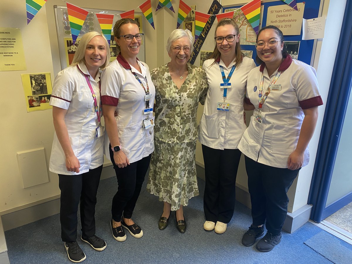 Our current Dietetic Apprentices with the very first Dietitian of North Staffordshire #NHS75 #NHSBirthday #55YearsofUHNMDietitians