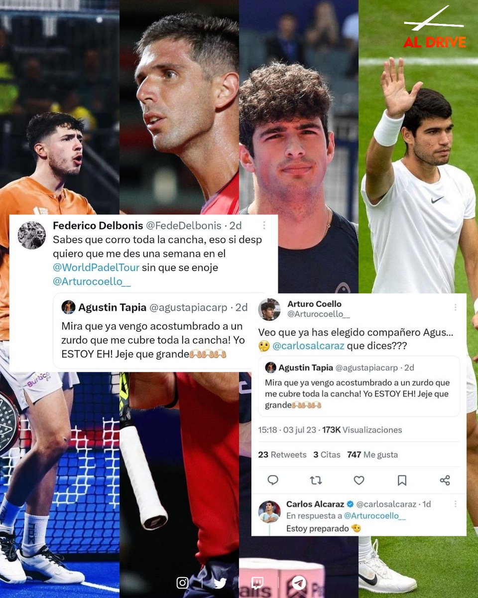 🎾 ¿SALE DESAFIO POR LA CENA?🎾
Por quien van....
Tapia-Delbonis vs Coello-Alcaraz

#aldrivepadel #padel #padelargentina #instapadel #tenis #carlosalcaraz