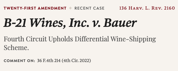 When it comes to the Constitution, alcohol makes everything a little hazy. Unfortunately, a recent Fourth Circuit opinion portends further confusion on the dormant commerce clause and Twenty-First Amendment. harvardlawreview.org/print/vol-136/…