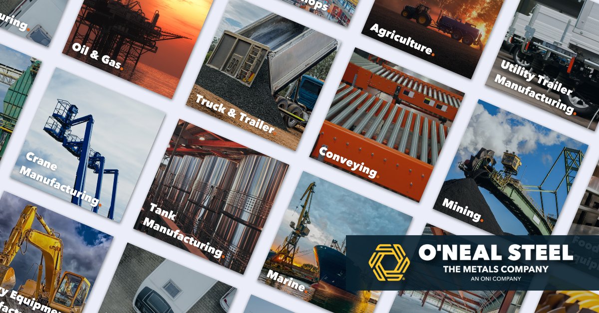 O'Neal Steel is proud to serve a wide range of industries. If you need material for an upcoming project, contact our team now. 

We're always ready to help with any of your metal needs.

Learn more:
bit.ly/3DdKvfO

#weareonealsteel #metalsupplier #steelsupplier