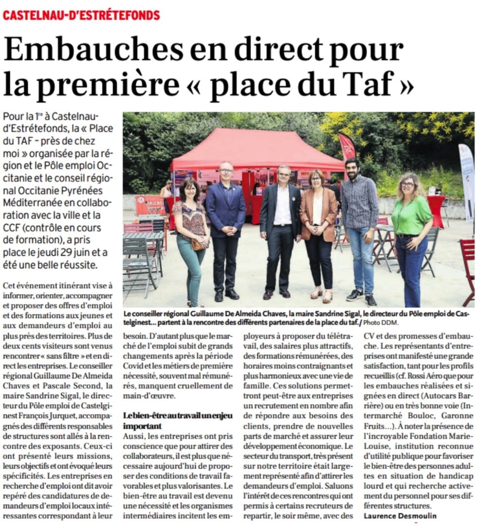 GuillaumeDAC's tweet photo. ➕ de 200 visiteurs et des embauches réalisées et signées en direct lors de la #PlaceduTAF de #CastelnaudEstrétefonds organisée par la Région #Occitanie et @Poleemploi_oc!
Informer, orienter,accompagner et proposer des offres d'emploi au ➕ près des territoires, tel est le cap! https://t.co/o3ICy8d1ra