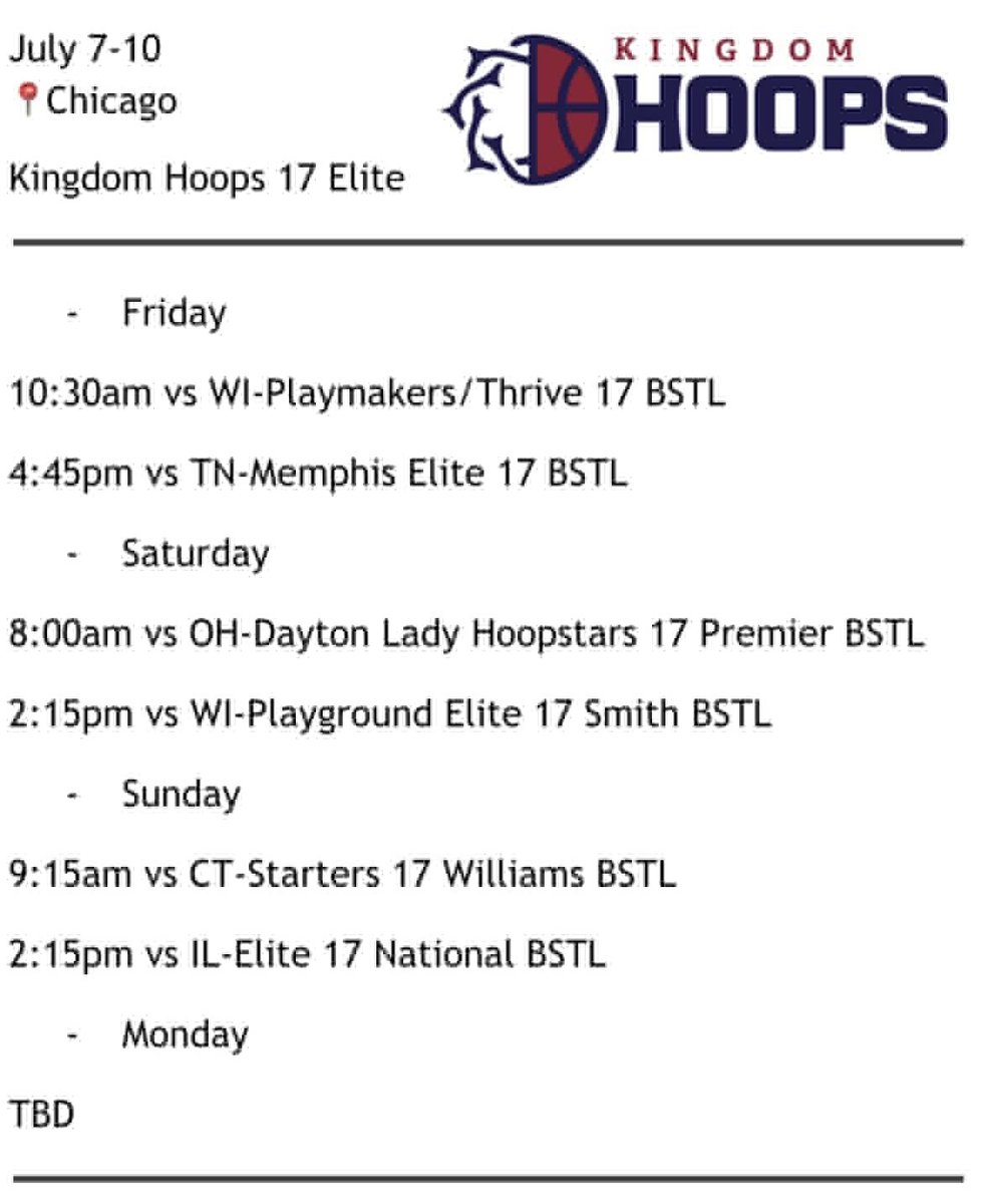 Schedule for TOC