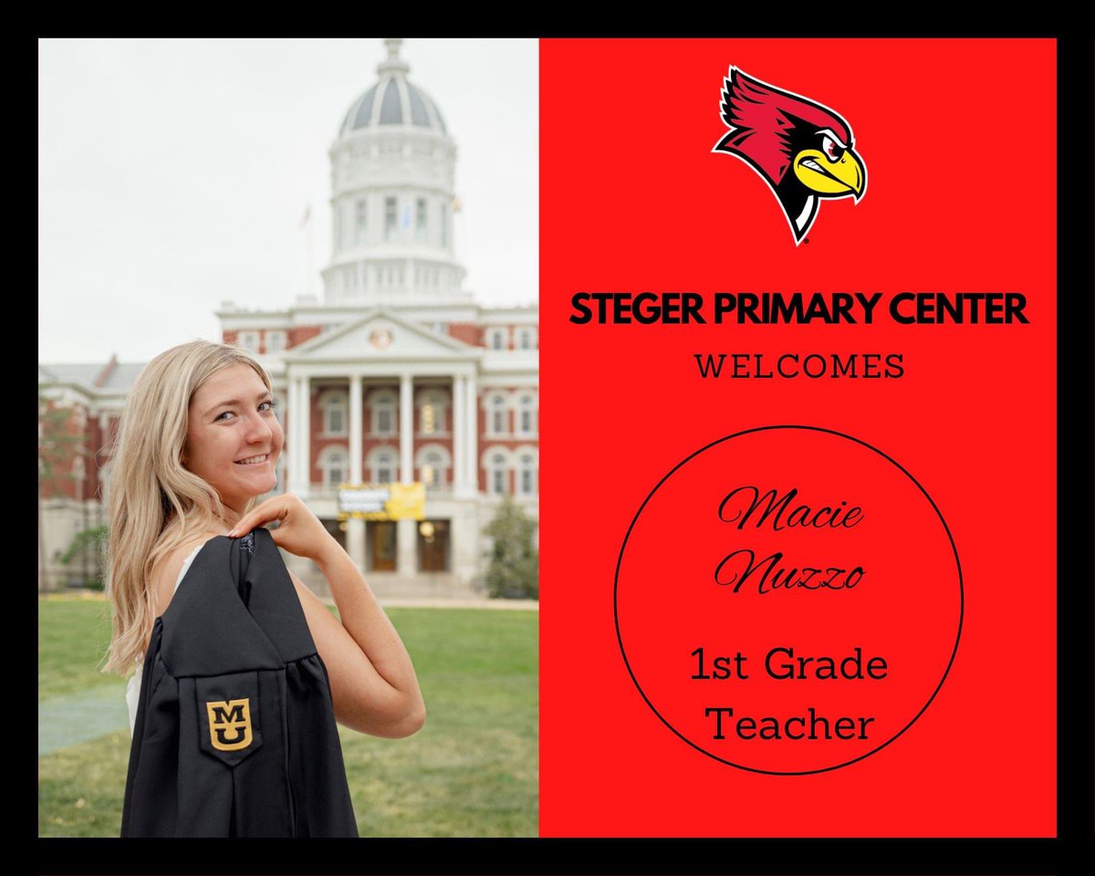 We are excited to welcome Ms. Nuzzo to our SPC team! We can't wait for students, staff, and families to meet Ms. Nuzzo as our new 1st grade teacher this 2023-2024 school year!

Welcome to the SPC team! <a href="/StegerPrimary/">Steger Primary Center</a> <a href="/Steger194/">Steger School District 194</a> #SPCCardinals