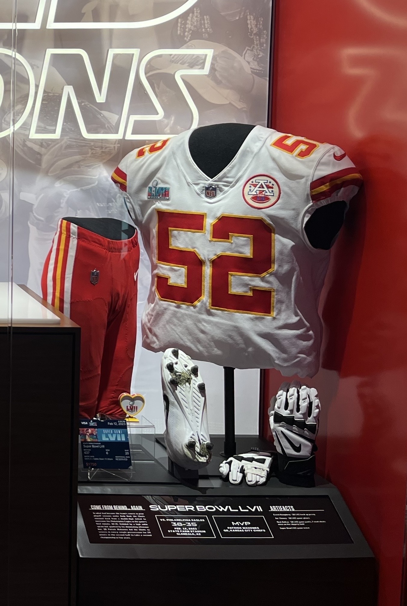 Matt McMullen on X: The Super Bowl LVII exhibit was installed in the Hall  of Honor over the weekend! The exhibit includes: 🏈 Nick Bolton's red  game-worn pants and cleats 🏈 Creed