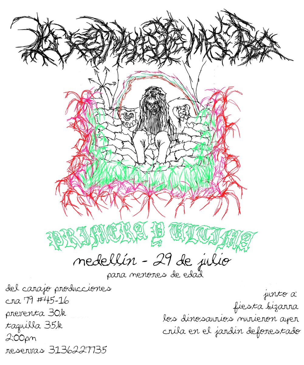 Estaremos haciendo eventos para menores de edad durante nuestra primera y última gira junto a Los Dinosaurios Murieron Ayer y Crila en el Jardín Deforestado💓Fiesta Bizarra se une en Medellín

BUCARAMANGA 14/07
CALI 27/07
MEDELLÍN 29/07

entradas en taplink.cc/lahermanastram…