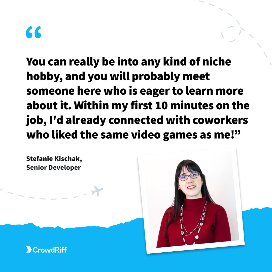 At CrowdRiff, we're a close-knit crew with shared passions for unique hobbies 🎮 From gamers to adventurers, we foster connections that extend beyond the boundaries of work - thanks to our team and people like Stef for creating an inclusive space for our hobbies to thrive! 🙌