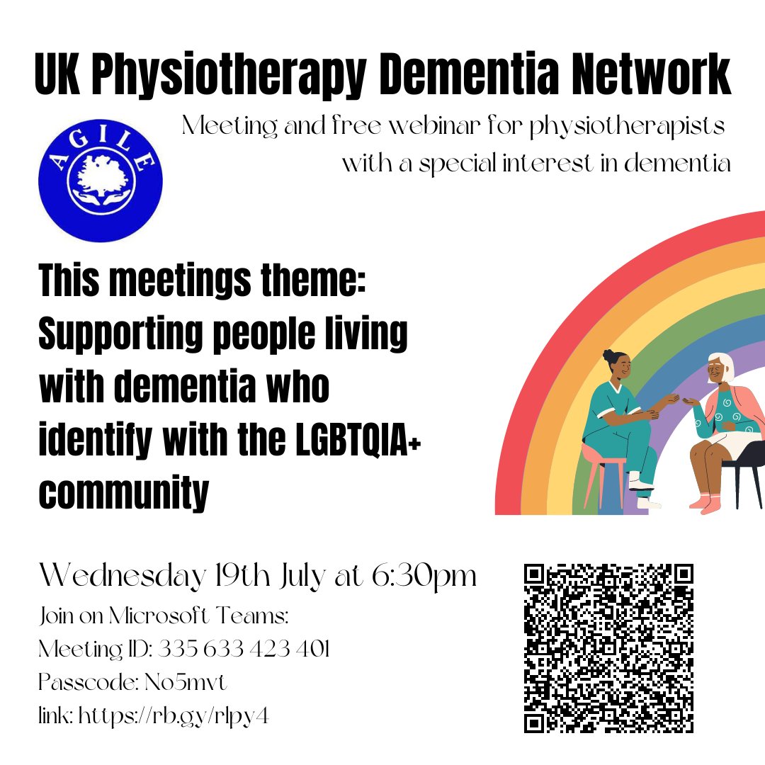 Delighted to announce the first educational webinar of the UK physio dementia network. Feel free to retweet! This one is also open to other HCPs with an interest in dementia. @AhpDementia @AGILECSP @AlzAuthors @alzscot @alzheimerssoc