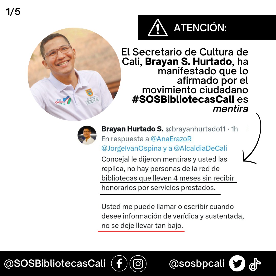 Ascolbi's tweet photo. ¿Sabías que las bibliotecas públicas de Cali agonizan?
8 meses sin servicio de Internet
3 meses sin pagar salario
Los invitamos a sumarse a la campaña #SOSBP #BPCALI #60razones para que las bibliotecas de Cali sigan floreciendo #BibliotecasALaCalle https://t.co/S1d7BDBYJa