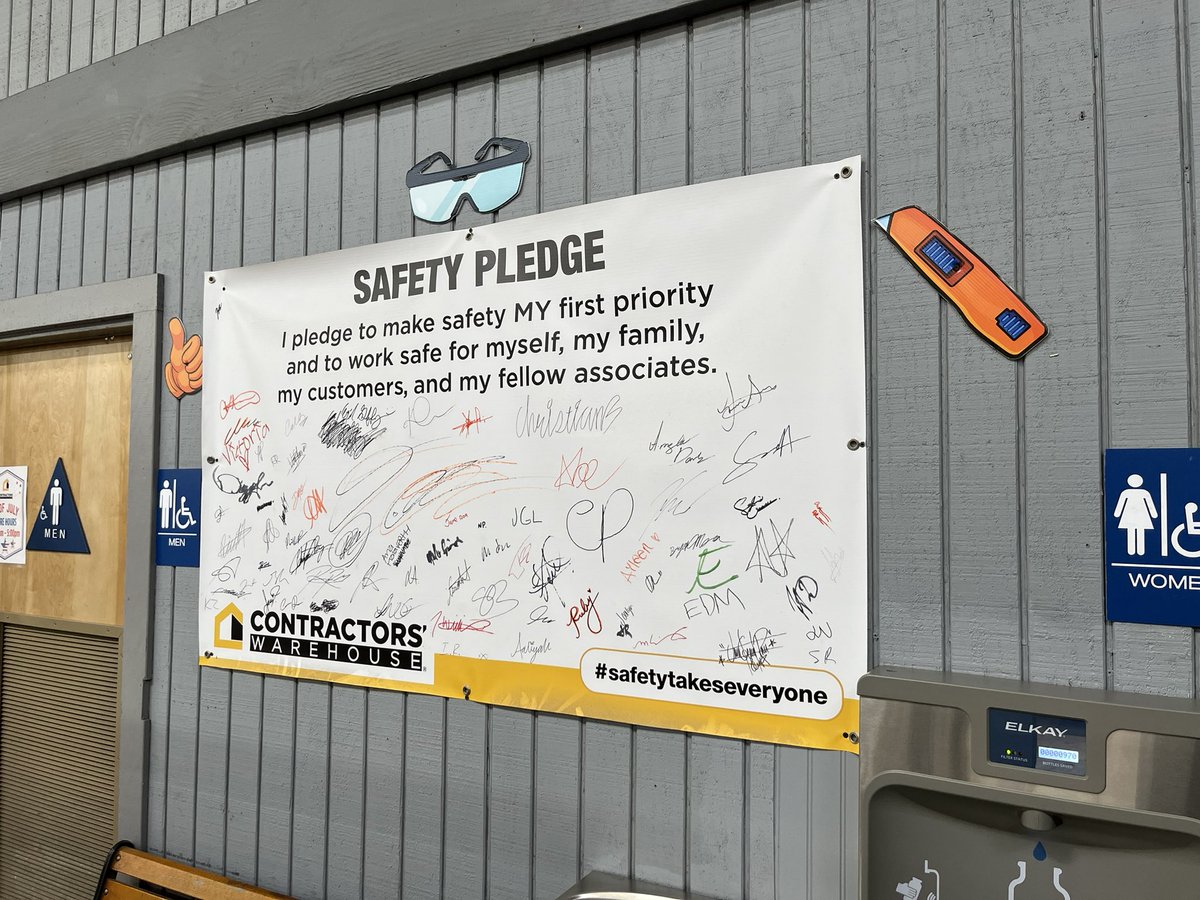 We love seeing management involving employees in their safety program. At <a href="/HDSupply/">HD Supply</a> they have a safety pledge with employee signatures posted at the front of their store. Good initiative! #Work #Safety #FindSafeWork