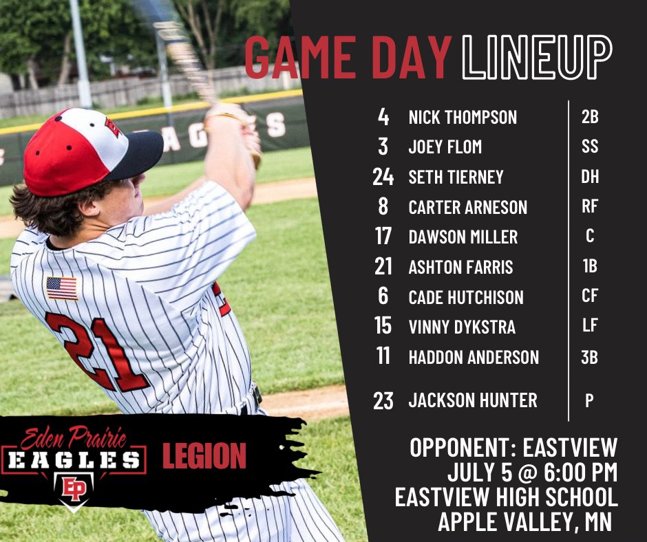 EPLegion's tweet photo. Projected lineup featuring 1B @ashtonfarris28, ‘24 grad who is hitting .333, .407 OBP, with a ton of pop! https://t.co/a2tn3DAM1z