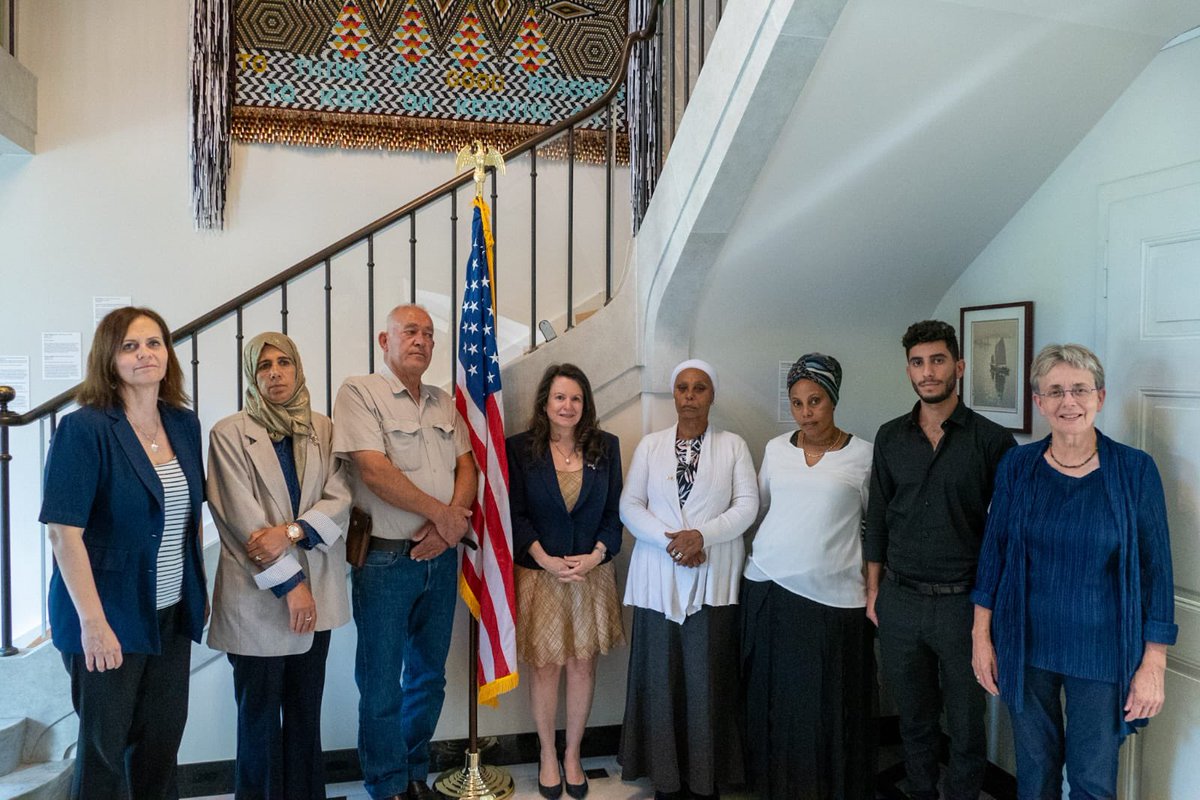USAmbHRC's tweet photo. I met with the brave families of Avera Mengistu, Hisham al-Sayed, Oron Shaul &amp; Hadar Goldin. Their strength in the face of heartbreaking adversity is an inspiration. We unequivocally condemn Hamas' actions &amp; stand with Israel in demanding the immediate return of their loved ones. https://t.co/BUbAALwmbw