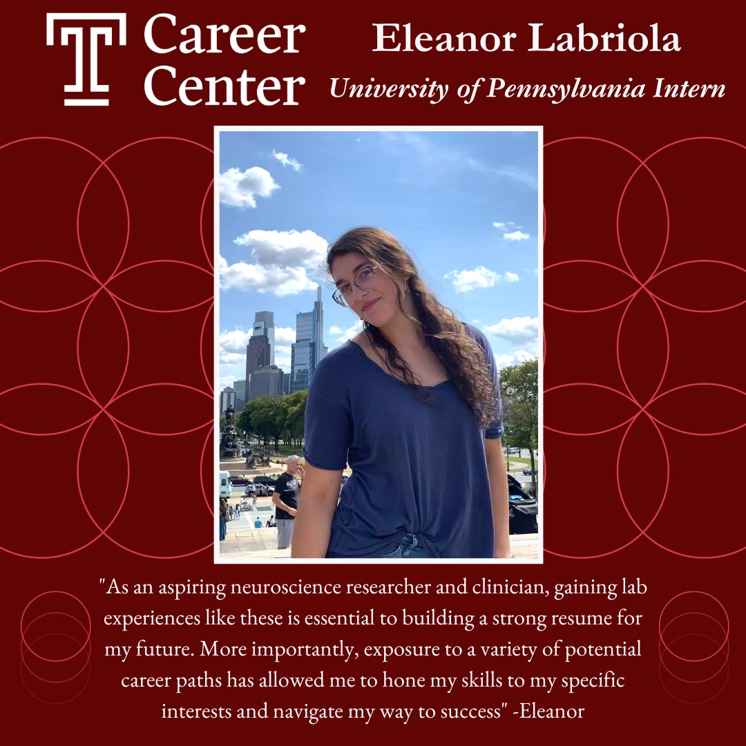 TempleCareers's tweet photo. "This internship has allowed me to gain hands-on experience with incredible technology, learn and practice cutting-edge techniques, and broaden my classroom knowledge with real-world application." #TempleOwls #templemade #templeuniversity #templecareercenter #cherryon https://t.co/0vsNwd9IKK