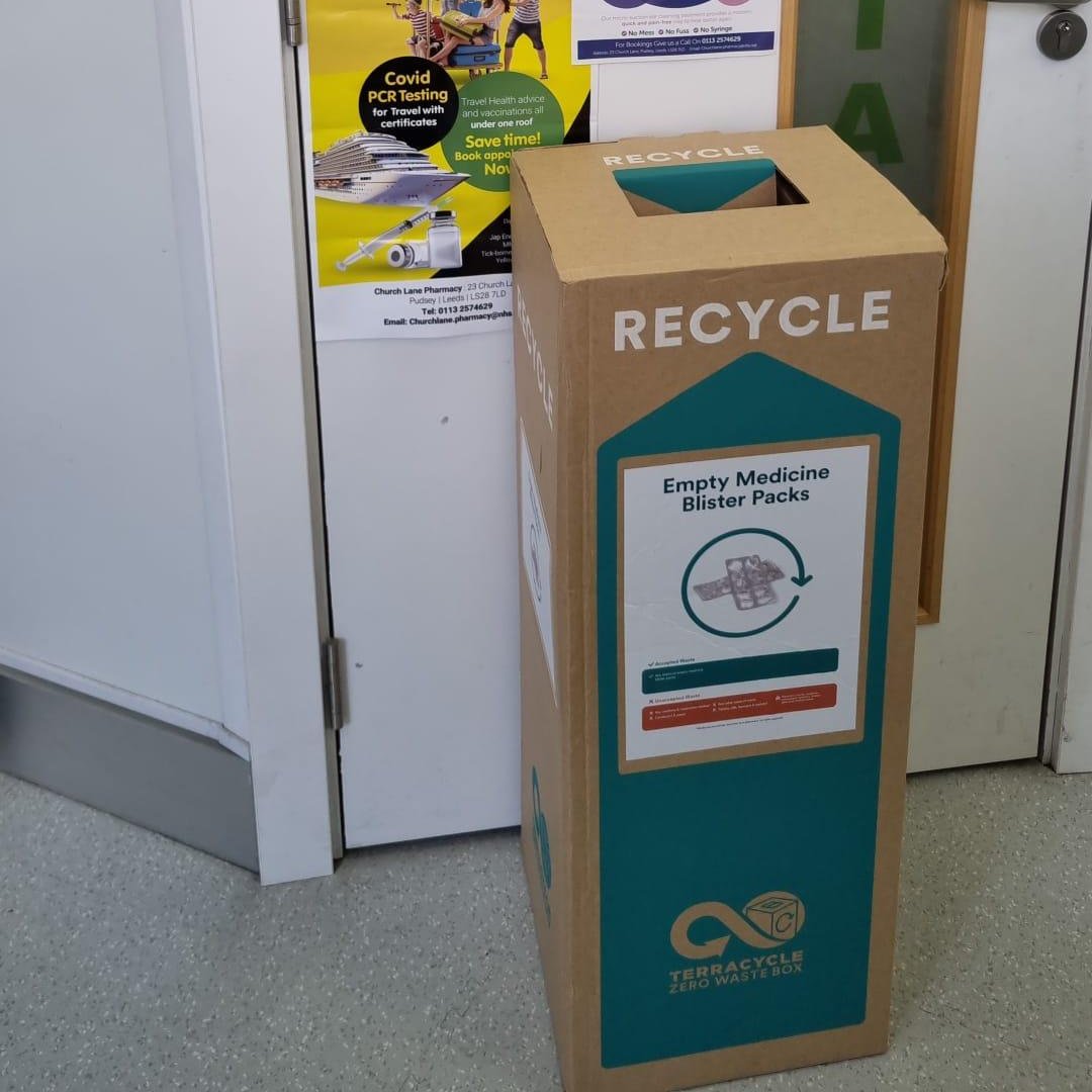 ♻️@TerraCycleUK blister pack collection point set up in Church Lane Pharmacy has been so popular, we have renewed by 6 months & invested in a bigger box! Each box costs £134.00 & holds 4300 packs. Please support the Pharmacy when you're dropping off your recycling. #pudsey ♻️