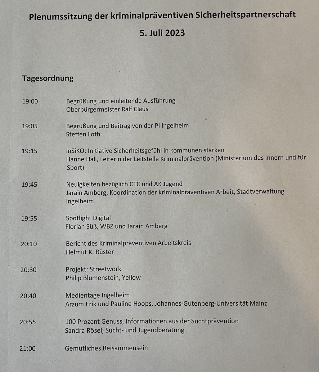 Interessante Themen beim kriminalpräventiven Rat in #Ingelheim 
Kommunale #Kriminalprävention lebt vom Engagement vieler Bürger*innen. #engagiertegesucht #wernichtstutmachtmit