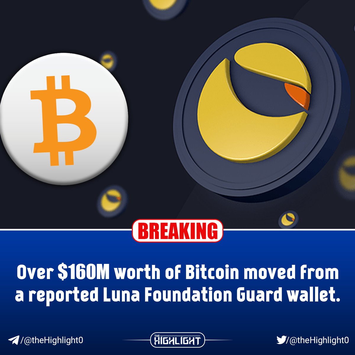 thehighlight0's tweet photo. JUST IN:
Over $160M worth of Bitcoin moved from a reported Luna Foundation Guard wallet. The transaction comes amid ongoing investigations into the collapse of Terra.
#CryptoNews $BTC $LUNA #LunaFoundation #Crypto #cryptocurrency https://t.co/6tRmdWSmSU