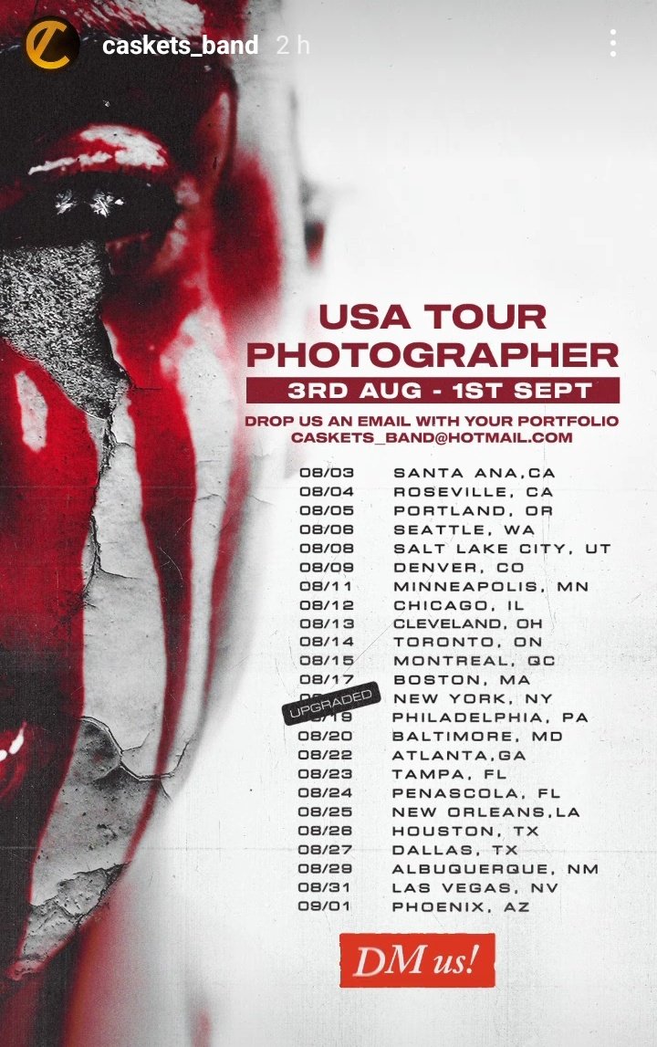 Photo friends Caskets is looking for a photographer for this tour