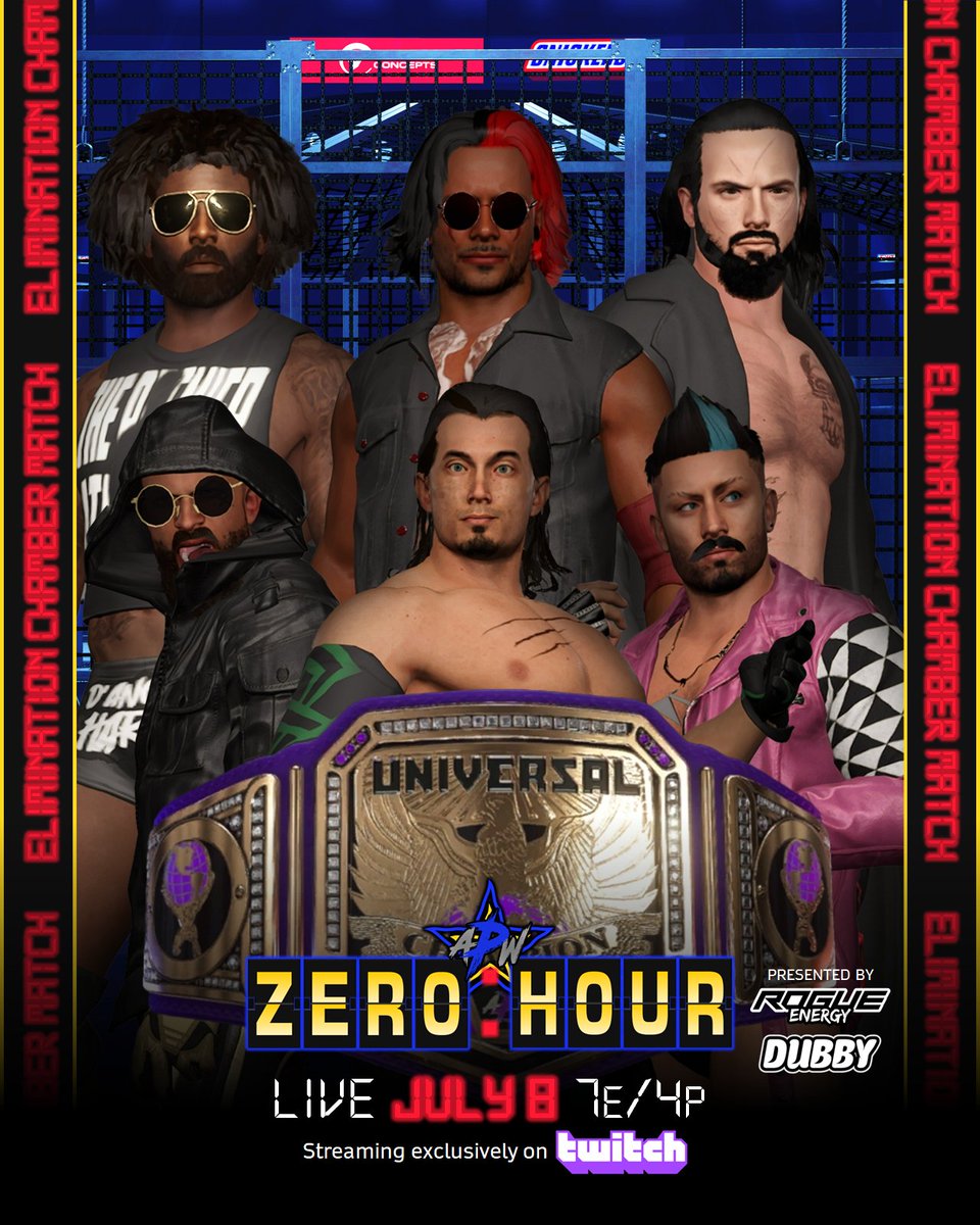 APW_Live's tweet photo. Six men have the opportunity to say that they were the first ever APW Universal Championship.
With a World Championship on the line.. Which member will walk out of the Elimination Chamber Match as the FIRST APW Universal Champion?
Find out this weekend at #APWZeroHour
#EFED https://t.co/XV3FFfWZCp