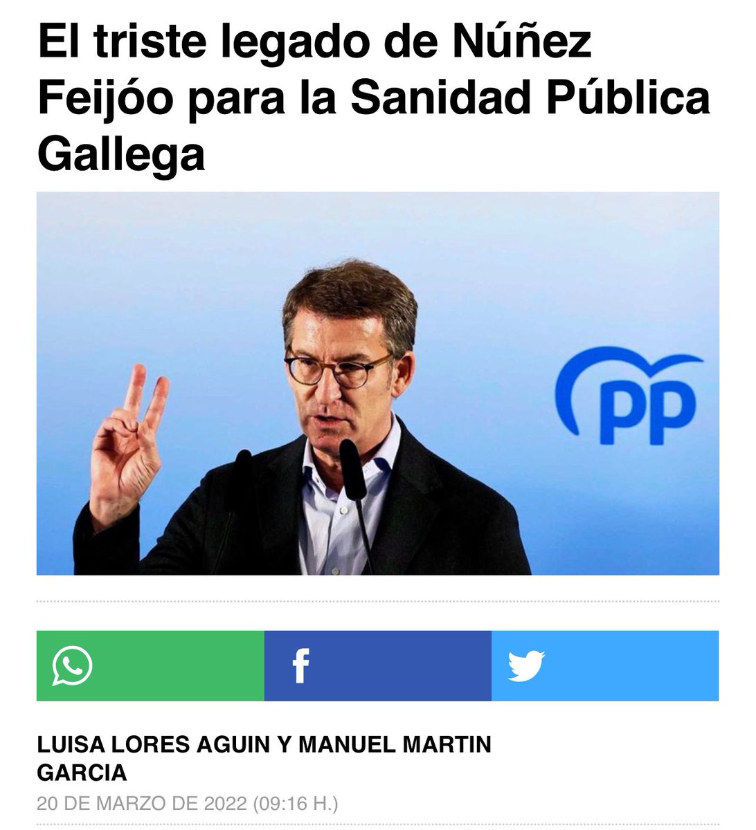 Feijoo es el peón de la privatización sanitaria de la derecha española. 

Por eso lo quieren de Presidente.

Desde su cargo como Secretario General de la Consellería de Sanidad de Romay Beccaría(1991-1996), se abre paso la gestión privada de la sanidad pública. 

🧶👇🏽 #FeijóoT5