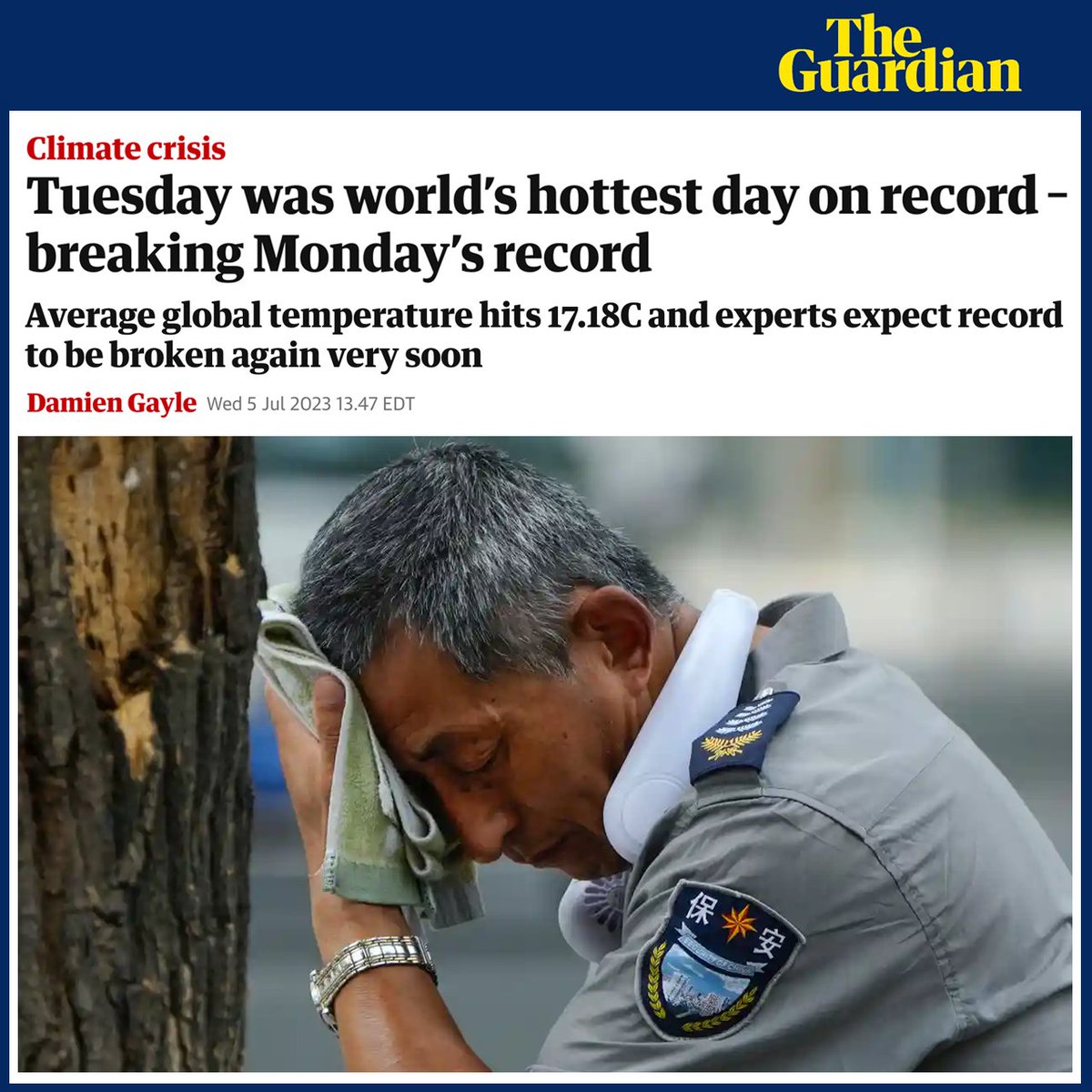 SDonziger's tweet photo. BREAKING: Tuesday was the hottest day ever recorded on the planet. Yet no major polluter – not the US, not China, and not India – has created a real plan to phase  out fossil fuels.

It is clear that only a global citizen's movement can save the planet.👊⤵️ https://t.co/GbS4Ildhs5