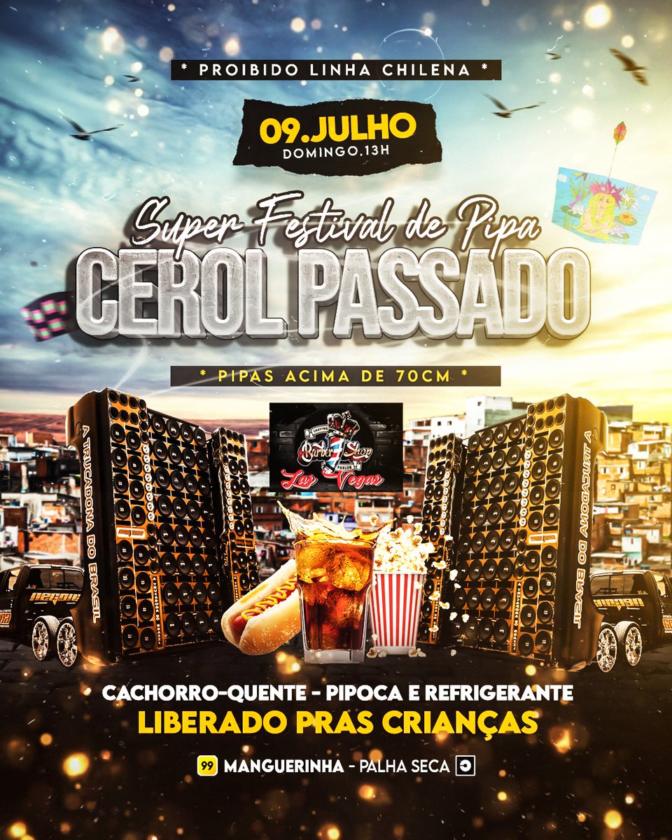 Domingo super Festival de Pipa do Cerol Passado. É isso msm! Relembrando que é para Pipas de acima de 70 cm.
Tb tem lanche para a criançada com cachorros quentes, pipoca e refrigerante.
Só vem pra Manguerinha 🪁🥳🏴󠁧󠁢󠁥󠁮󠁧󠁿