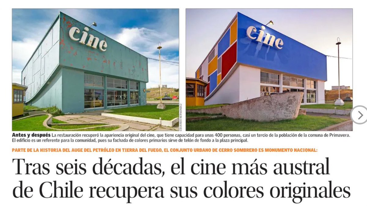 1. Hemos hecho y recuperado más de 23 inmuebles para Chile. Y también zonas de valor histórico y patrimonial. 

Prensa hay de sobra:

Como el cine de cerro sombrero en Tierra del Fuego.