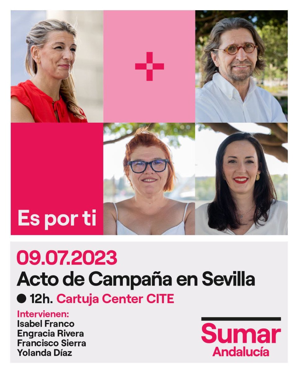 iusevilla's tweet photo. 🤗Qué ganas teníamos..

❗ @Yolanda_Diaz_ viene a Sevilla

Este domingo día 9 a las 12h en el Cartuja Center CITE

Vamos a #Sumar por la mayoría social de este país. Por un proyecto de país de futuro. Porque #EsPorTi https://t.co/YNVY13Op65