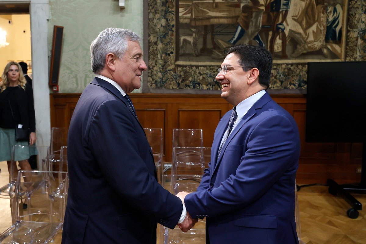 Marocdiplo_EN's tweet photo. MFA Nasser Bourita held talks, today in Rome, with Italy's Deputy Prime Minister and Minister of Foreign Affairs and International Cooperation, Mr. Antonio Tajani.
@Antonio_Tajani 
@Amb_Marocco https://t.co/NkiYUf6ydr