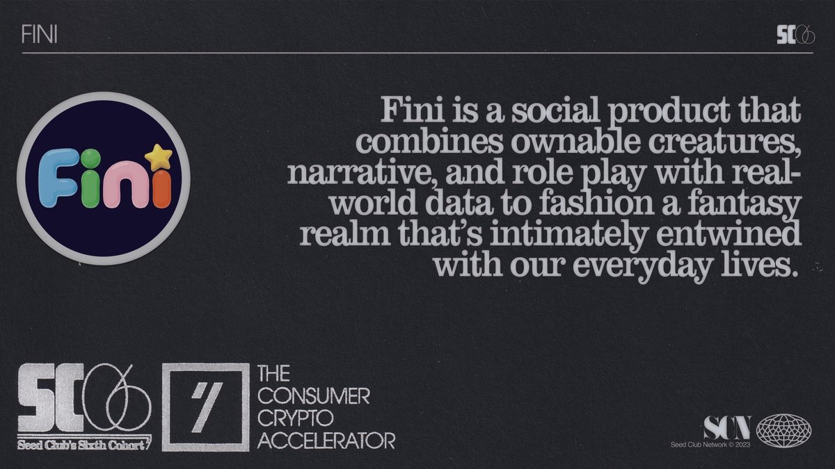 We're delighted to announce that Fini has been accepted onto Seed Club's inaugural Consumer Crypto Accelerator: SC06 😊 <a href="/seedclub/"></a> 

As one of 10 companies chosen from over 250 applicants, we are beyond excited to leap into this tremendous opportunity.