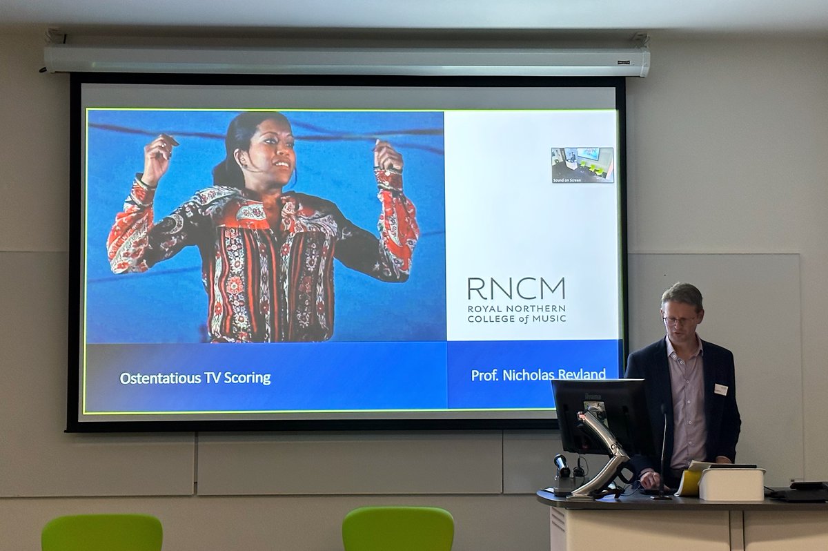 SoundonScreenOB's tweet photo. #SoundonScreen2023 Keynote Speaker Nicholas Reyland's theorisation of ‘ostentation’ in Peak TV scoring takes us through particular audiovisual moments in shows such as:
Wednesday (2022); The Last Of Us (2023); The Wire (2002–2008); WandaVision (2021) & many more
#RNCM @rncmlive https://t.co/Zf0ER7rMup