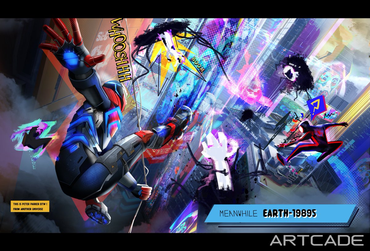FortKnox556's tweet photo. Reimagining my old work into Across Spiderverse world. It was very fun after watching the movie , and thought how about Miles and Gwen visit my art world. (Fan art)

#AcrossTheSpiderVerse #acrossthespiderversefanart https://t.co/YRbap99kFI