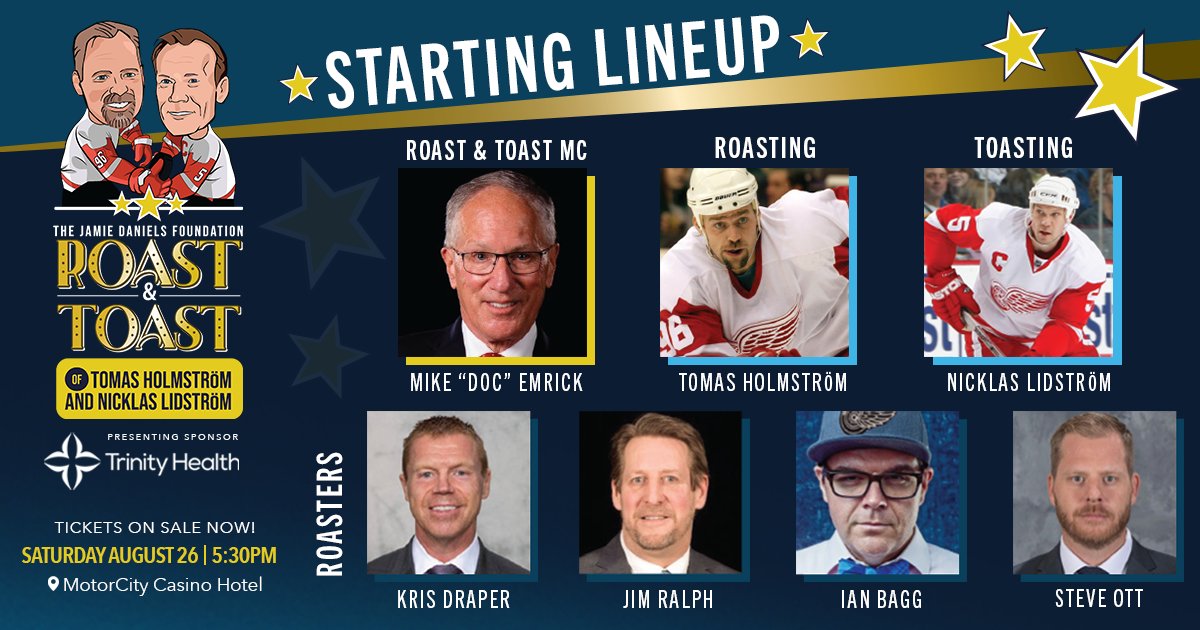 JDanielsFund's tweet photo. Don’t miss this 🌟star-studded🌟 lineup that will be poking jokes at Tomas Holström and celebrating the impeccable career of Nicklas Lidström at @MotorCityCasino on Saturday, August 26! Learn more about how you can join us: https://t.co/UUNdeDpTUW https://t.co/b5YQE95tME