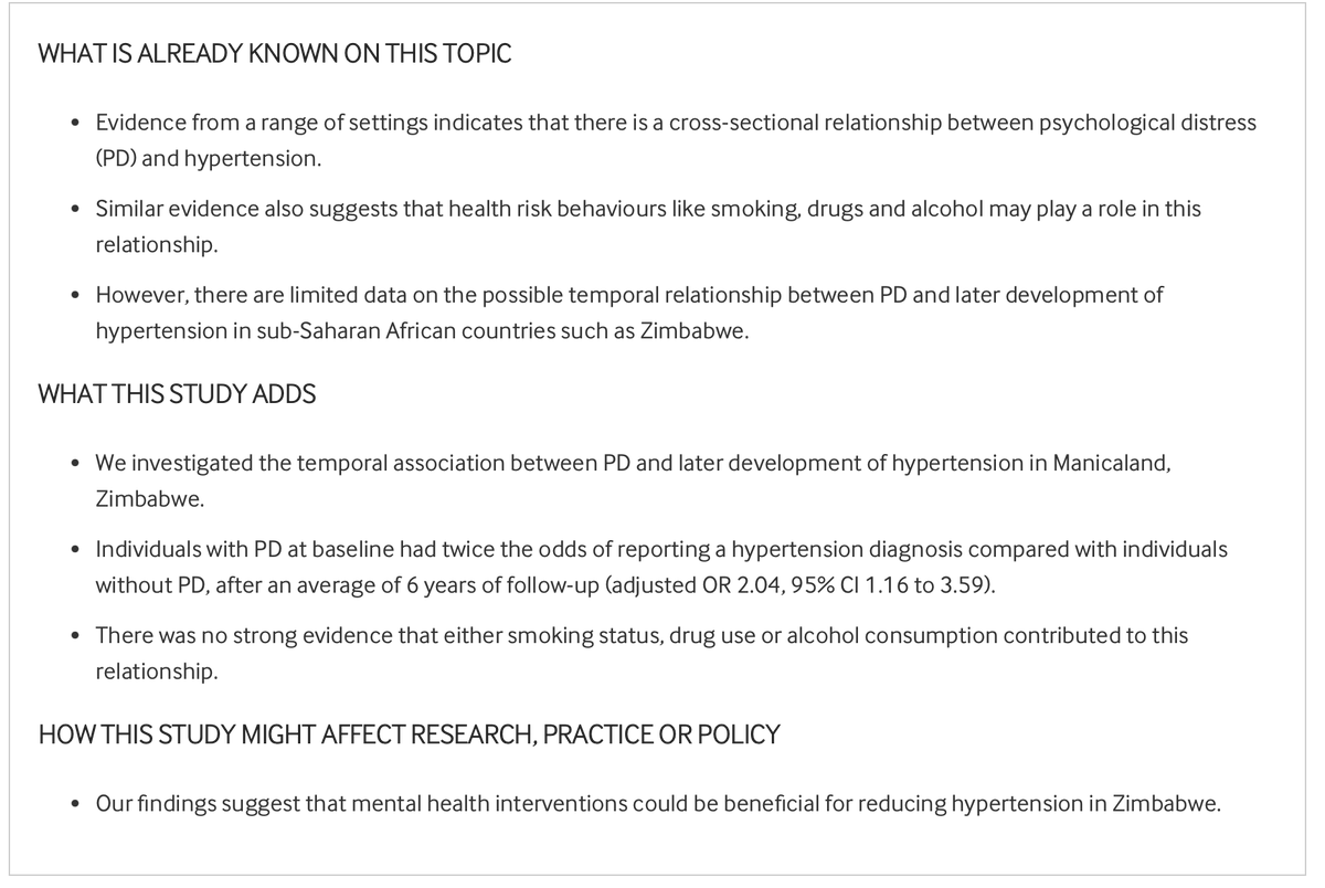 Relationship between psychological distress, health behaviours and future reports of hypertension among adults in East Zimbabwe: a cohort study
bit.ly/44aAehx
