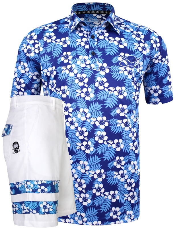 tattoogolf's tweet photo. Check out the July Golf Outfit of the month - Blue Aloha with Cool-Stretch fabric and matching Zuma golf shorts - what a combo!  Save 20% on this outfit for the entire month of July.

#golf #skull #tattoos #fungolf #mensfashion #womensfashion #golfgear #golfwear #golfwears #go... https://t.co/ec4FaJA6Uc