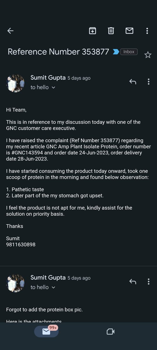 guptasumit87's tweet photo. @GuardianGNC @GNCLiveWell 
I have raised the complaint (Ref Number 353877) regarding my recent article GNC Amp Plant Isolate Protein, order number is #GNC143594 and order date 24-Jun-2023, order delivery date 28-Jun-2023, none of the GNC representatives reach out for the solution https://t.co/BXDicgFjiY