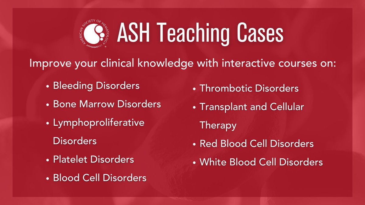 Up your #hematology game with interactive ASH Teaching Cases 🧑‍💻 Visit ASH Academy on Demand where you can simulate all steps involved in patient diagnosis - from ordering labs to making a final diagnosis! Check out this valuable resource: loom.ly/zPcXKa4 #MedEd