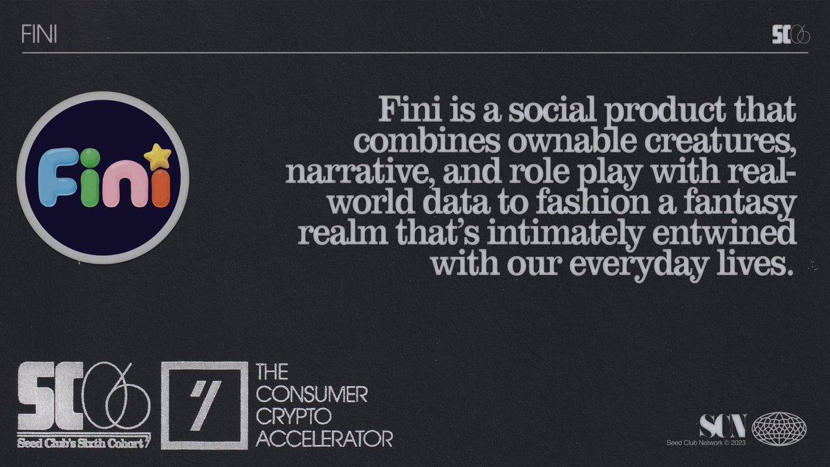 .<a href="/finidotworld/">Fini</a>  has been accepted onto Seed Club's inaugural Consumer Crypto Accelerator: SC06 @seedclubhq