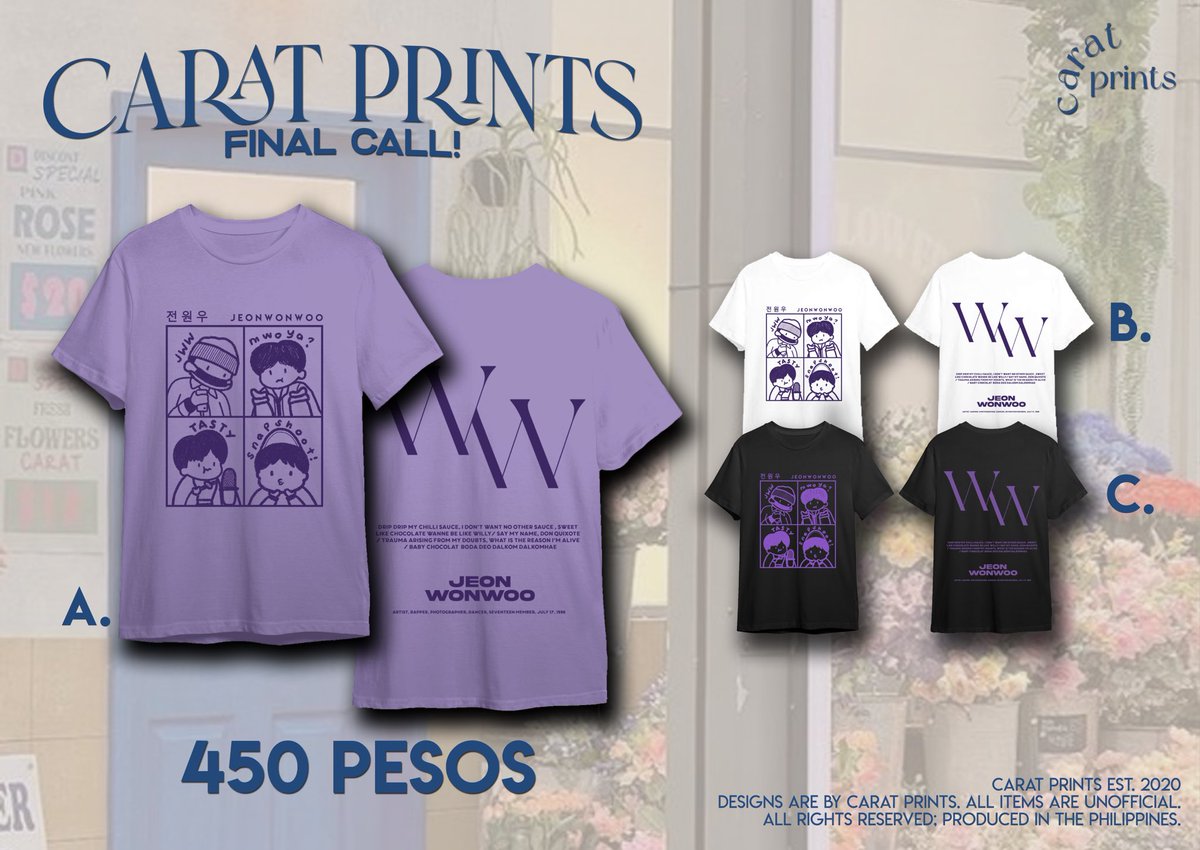 caratprints's tweet photo. 🧺 Seungkwan and Wonwoo shirts

𓋰  prices, color options, and samples below
𓋰  doo: July 20
𓋰  dop: July 20

dm to place an order! ˳·˖✦ https://t.co/LYgVNFArD7